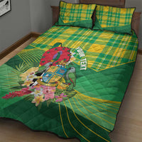 Personalized Dominica Independence Day Quilt Bed Set Map With Coat Of Arms Madras Pattern - Wonder Print Shop