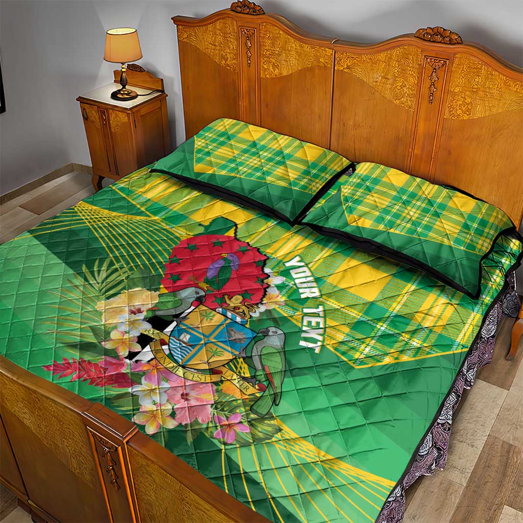 Personalized Dominica Independence Day Quilt Bed Set Map With Coat Of Arms Madras Pattern - Wonder Print Shop