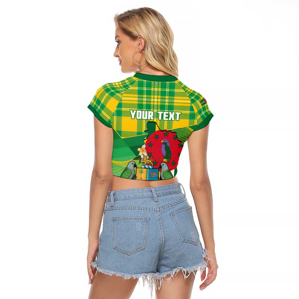 Personalized Dominica Independence Day Raglan Cropped T Shirt Map With Coat Of Arms Madras Pattern - Wonder Print Shop