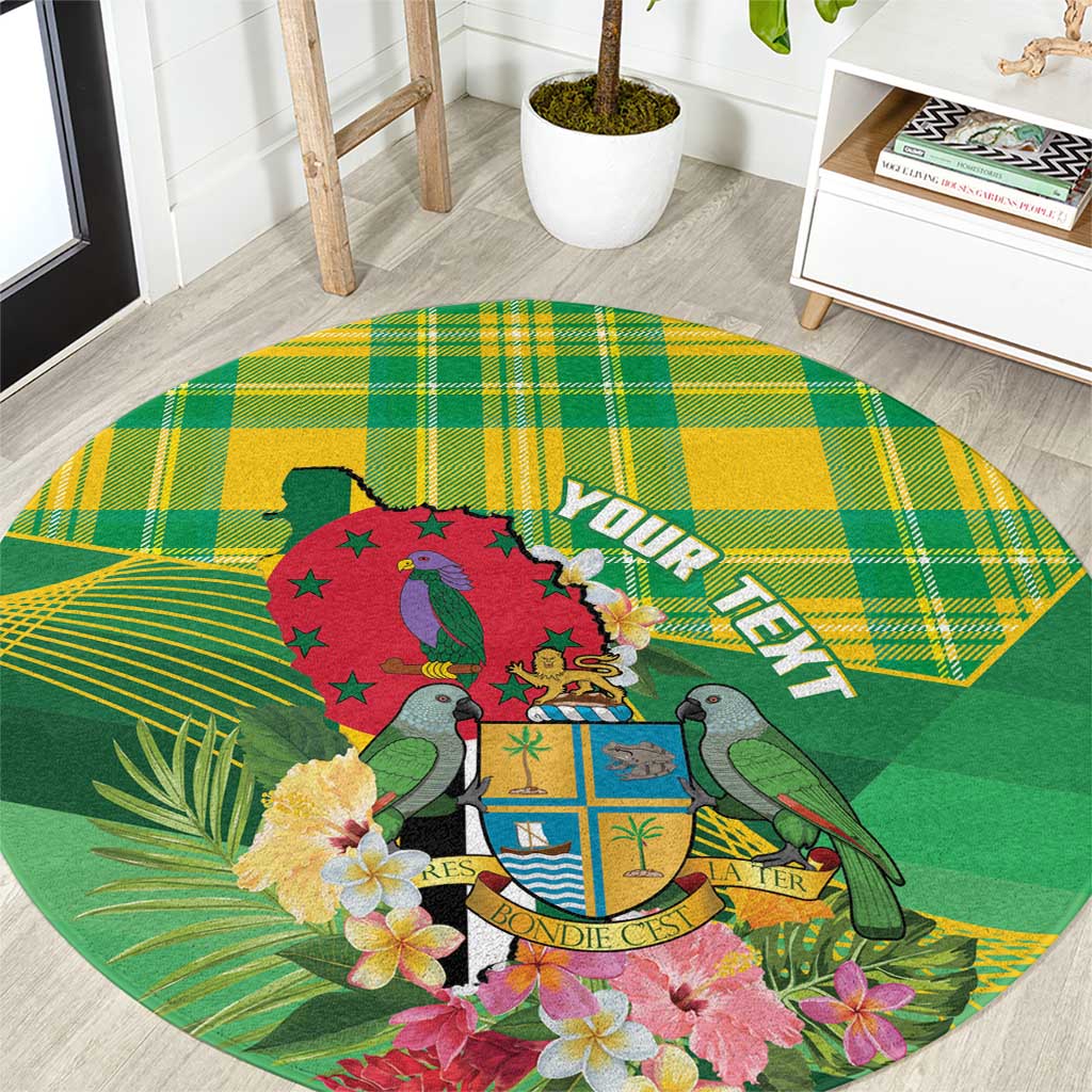 Personalized Dominica Independence Day Round Carpet Map With Coat Of Arms Madras Pattern - Wonder Print Shop