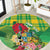 Personalized Dominica Independence Day Round Carpet Map With Coat Of Arms Madras Pattern - Wonder Print Shop