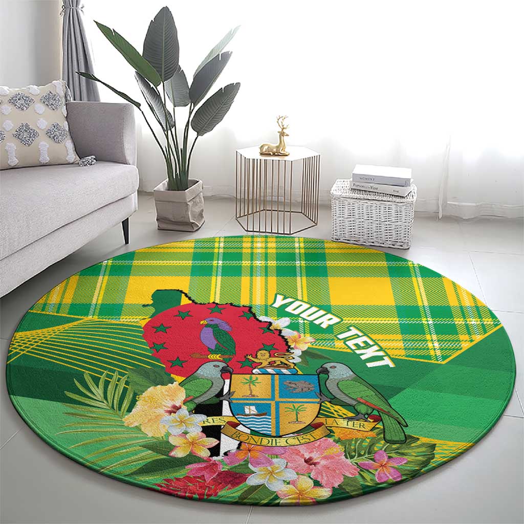 Personalized Dominica Independence Day Round Carpet Map With Coat Of Arms Madras Pattern - Wonder Print Shop
