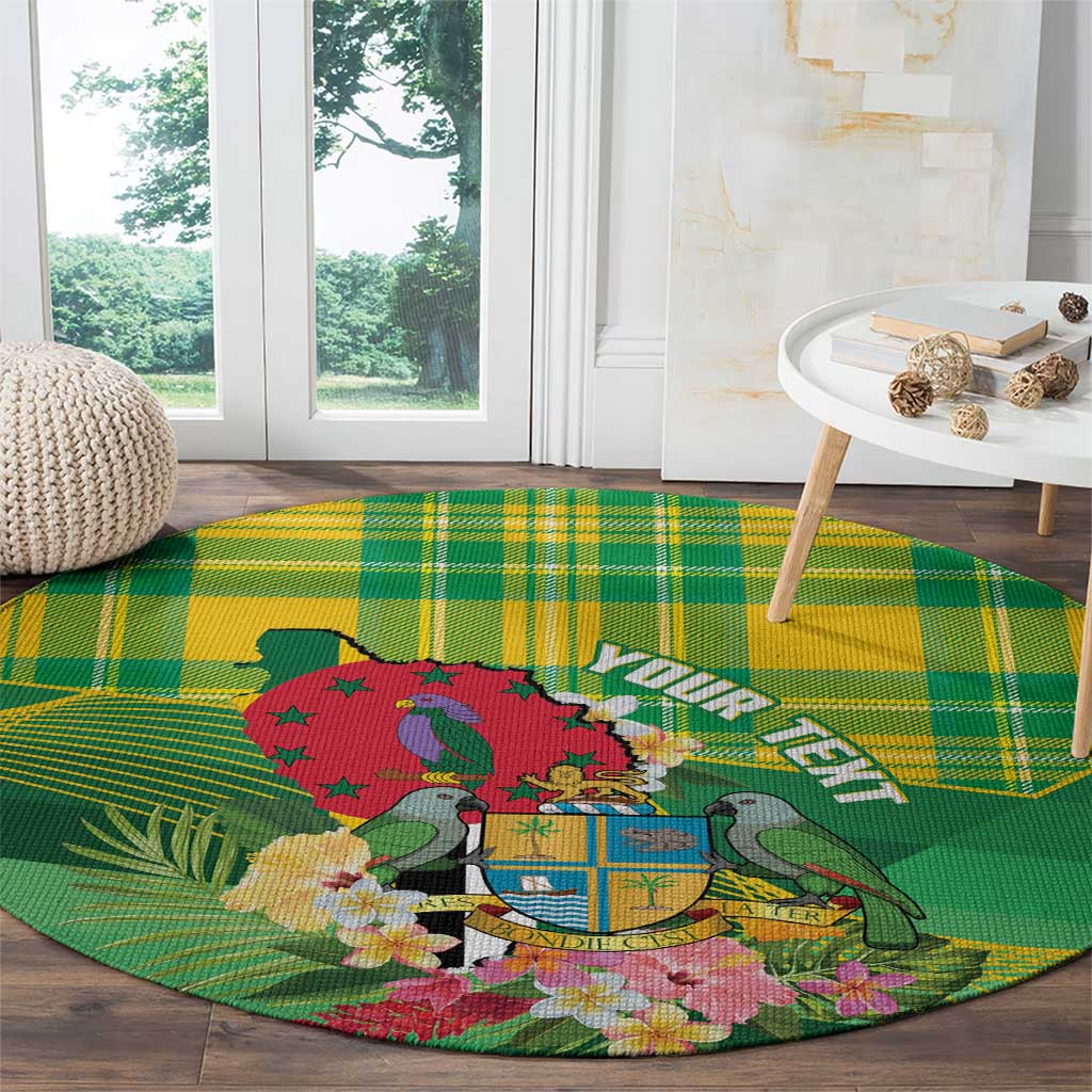 Personalized Dominica Independence Day Round Carpet Map With Coat Of Arms Madras Pattern - Wonder Print Shop