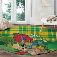 Personalized Dominica Independence Day Round Carpet Map With Coat Of Arms Madras Pattern - Wonder Print Shop