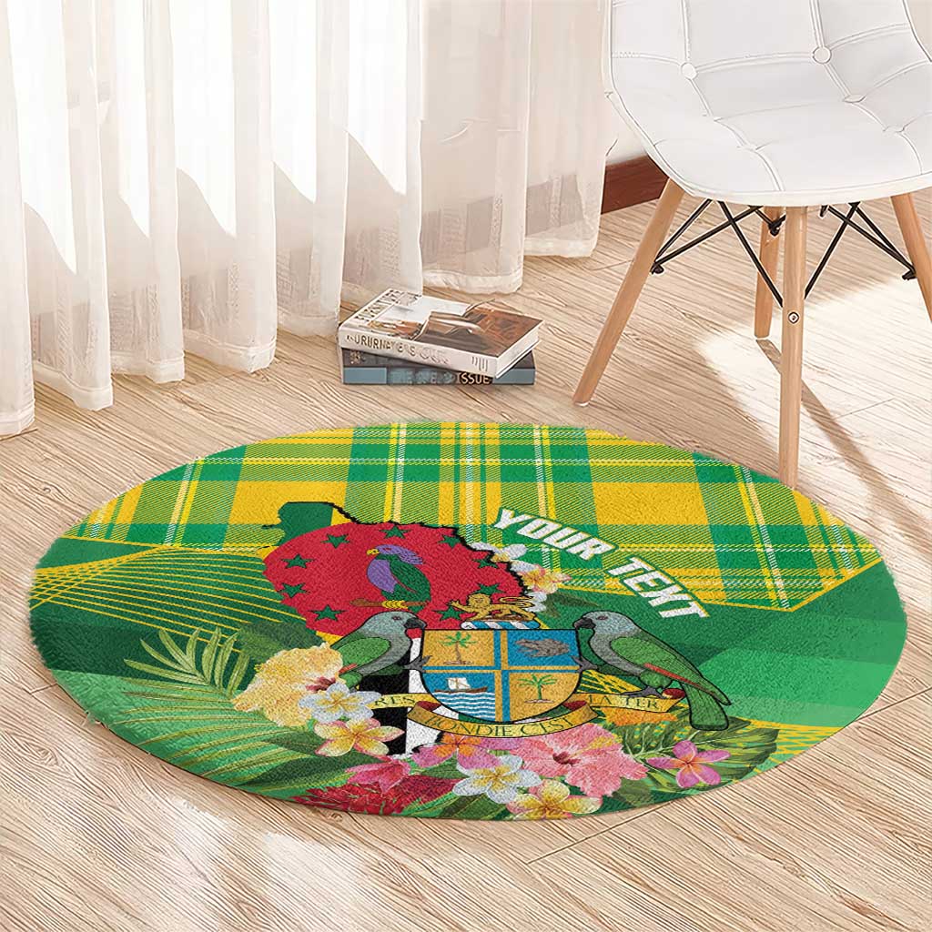 Personalized Dominica Independence Day Round Carpet Map With Coat Of Arms Madras Pattern - Wonder Print Shop