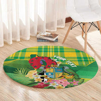 Personalized Dominica Independence Day Round Carpet Map With Coat Of Arms Madras Pattern - Wonder Print Shop