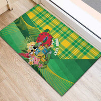Personalized Dominica Independence Day Rubber Doormat Map With Coat Of Arms Madras Pattern - Wonder Print Shop