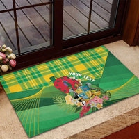 Personalized Dominica Independence Day Rubber Doormat Map With Coat Of Arms Madras Pattern - Wonder Print Shop