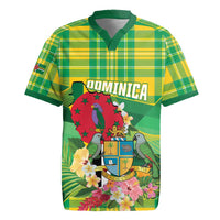 Personalized Dominica Independence Day Rugby Jersey Map With Coat Of Arms Madras Pattern - Wonder Print Shop