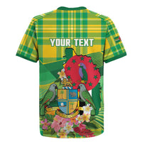Personalized Dominica Independence Day Rugby Jersey Map With Coat Of Arms Madras Pattern - Wonder Print Shop