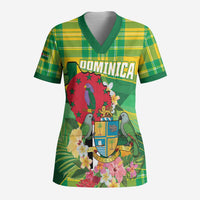 Personalized Dominica Independence Day Scrub Top Map With Coat Of Arms Madras Pattern - Wonder Print Shop
