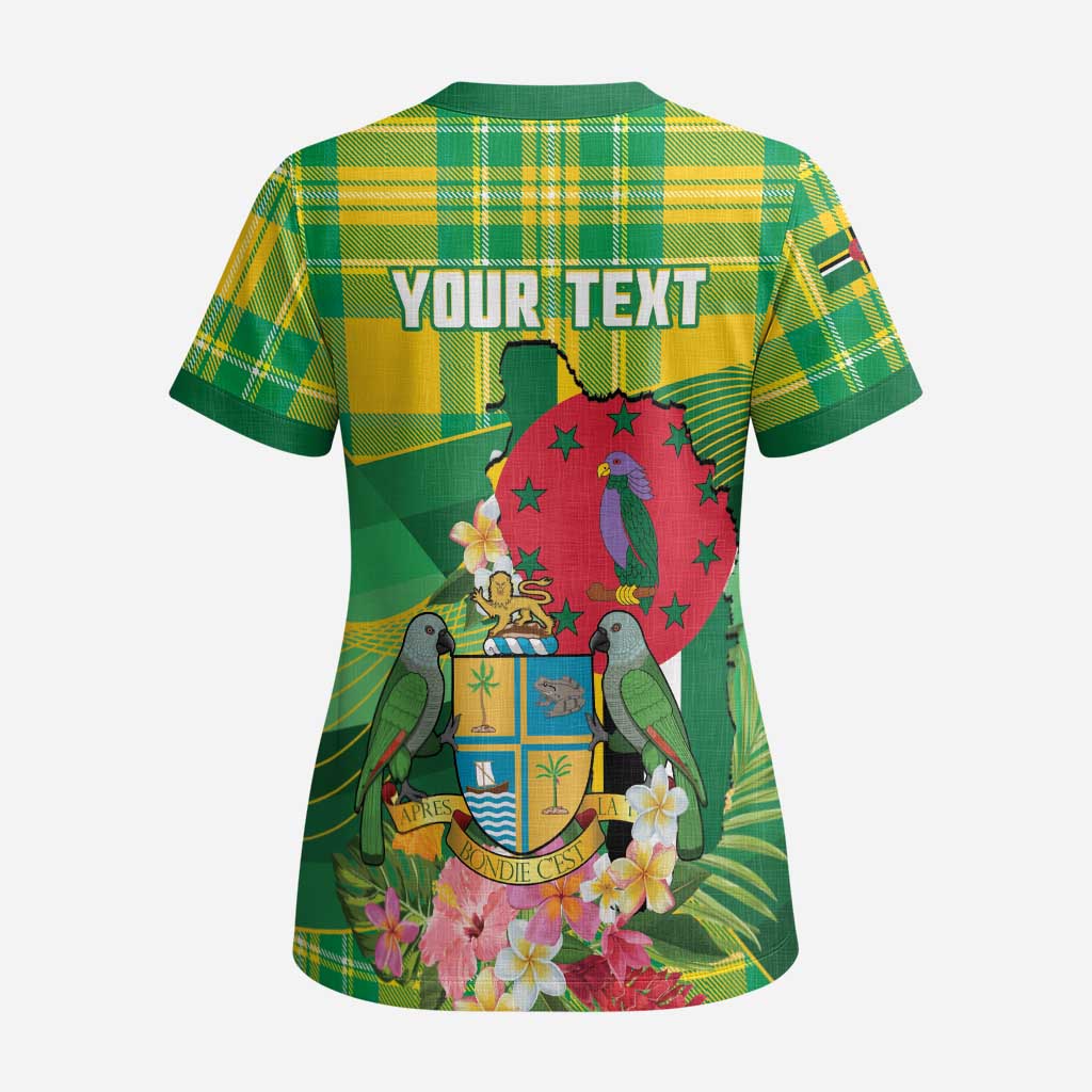 Personalized Dominica Independence Day Scrub Top Map With Coat Of Arms Madras Pattern - Wonder Print Shop