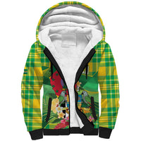 Personalized Dominica Independence Day Sherpa Hoodie Map With Coat Of Arms Madras Pattern - Wonder Print Shop