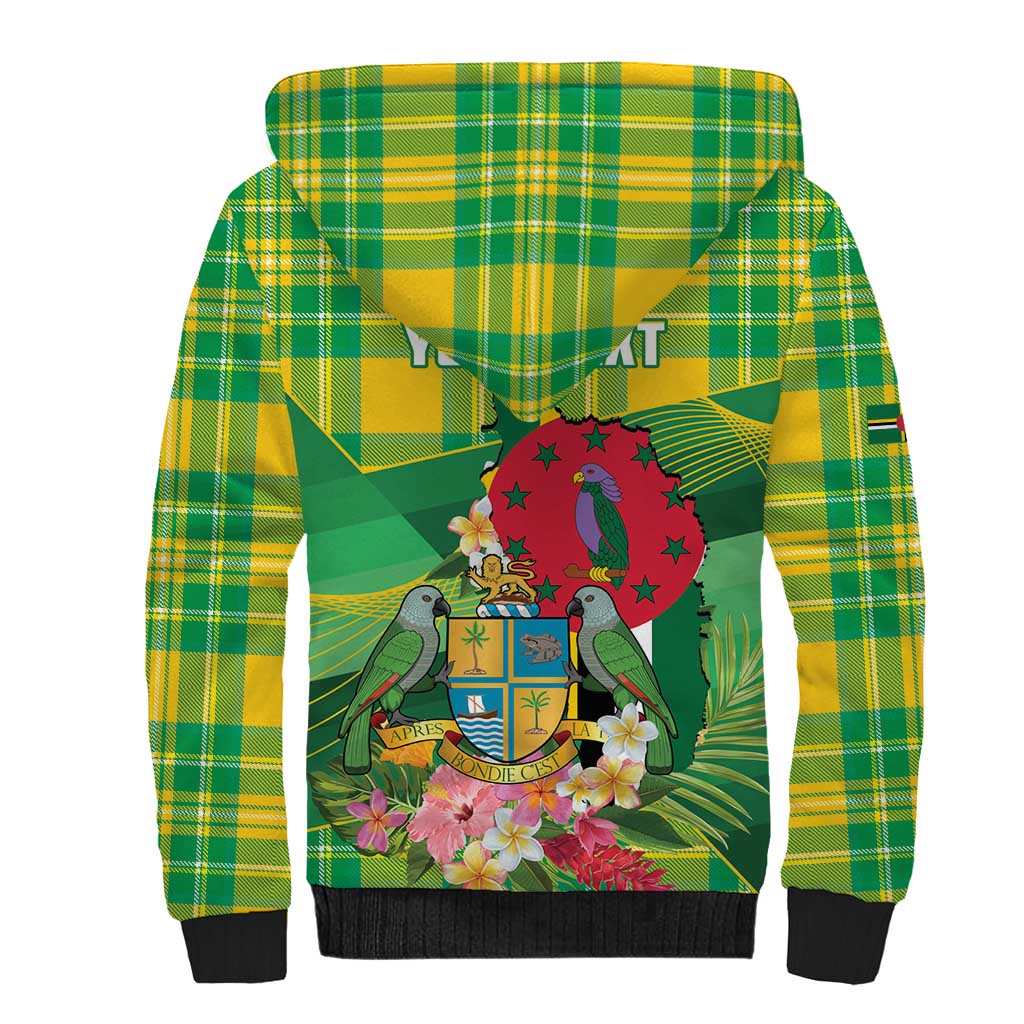 Personalized Dominica Independence Day Sherpa Hoodie Map With Coat Of Arms Madras Pattern - Wonder Print Shop
