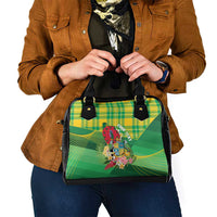 Personalized Dominica Independence Day Shoulder Handbag Map With Coat Of Arms Madras Pattern - Wonder Print Shop
