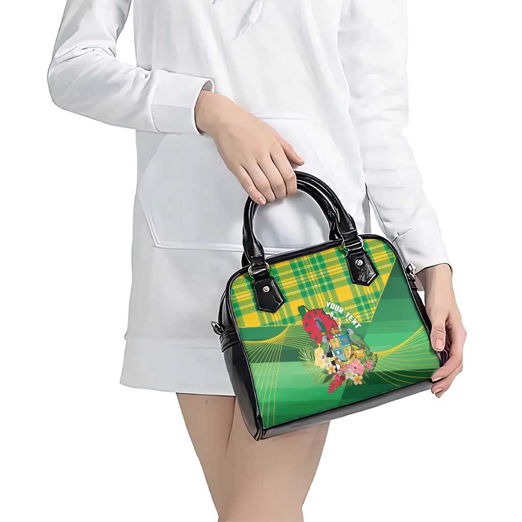 Personalized Dominica Independence Day Shoulder Handbag Map With Coat Of Arms Madras Pattern - Wonder Print Shop