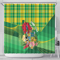 Personalized Dominica Independence Day Shower Curtain Map With Coat Of Arms Madras Pattern - Wonder Print Shop