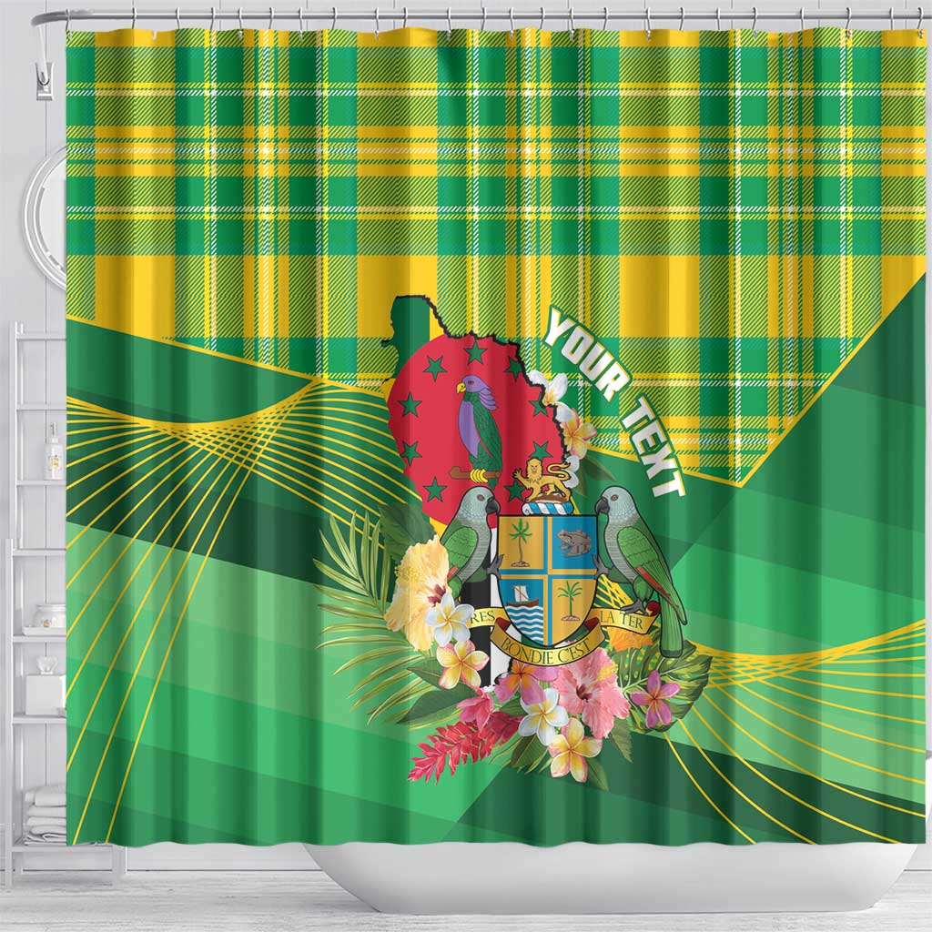Personalized Dominica Independence Day Shower Curtain Map With Coat Of Arms Madras Pattern - Wonder Print Shop