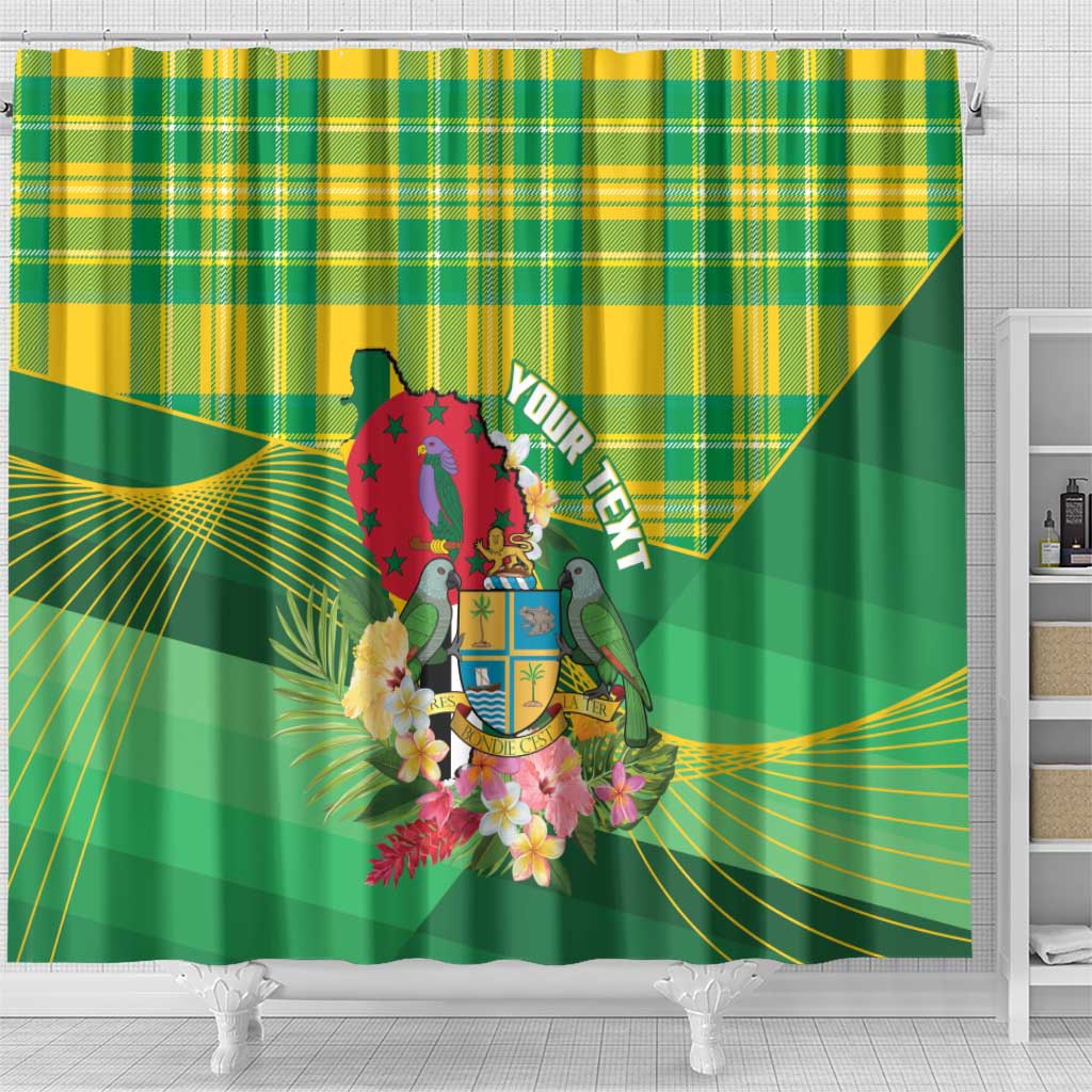 Personalized Dominica Independence Day Shower Curtain Map With Coat Of Arms Madras Pattern - Wonder Print Shop