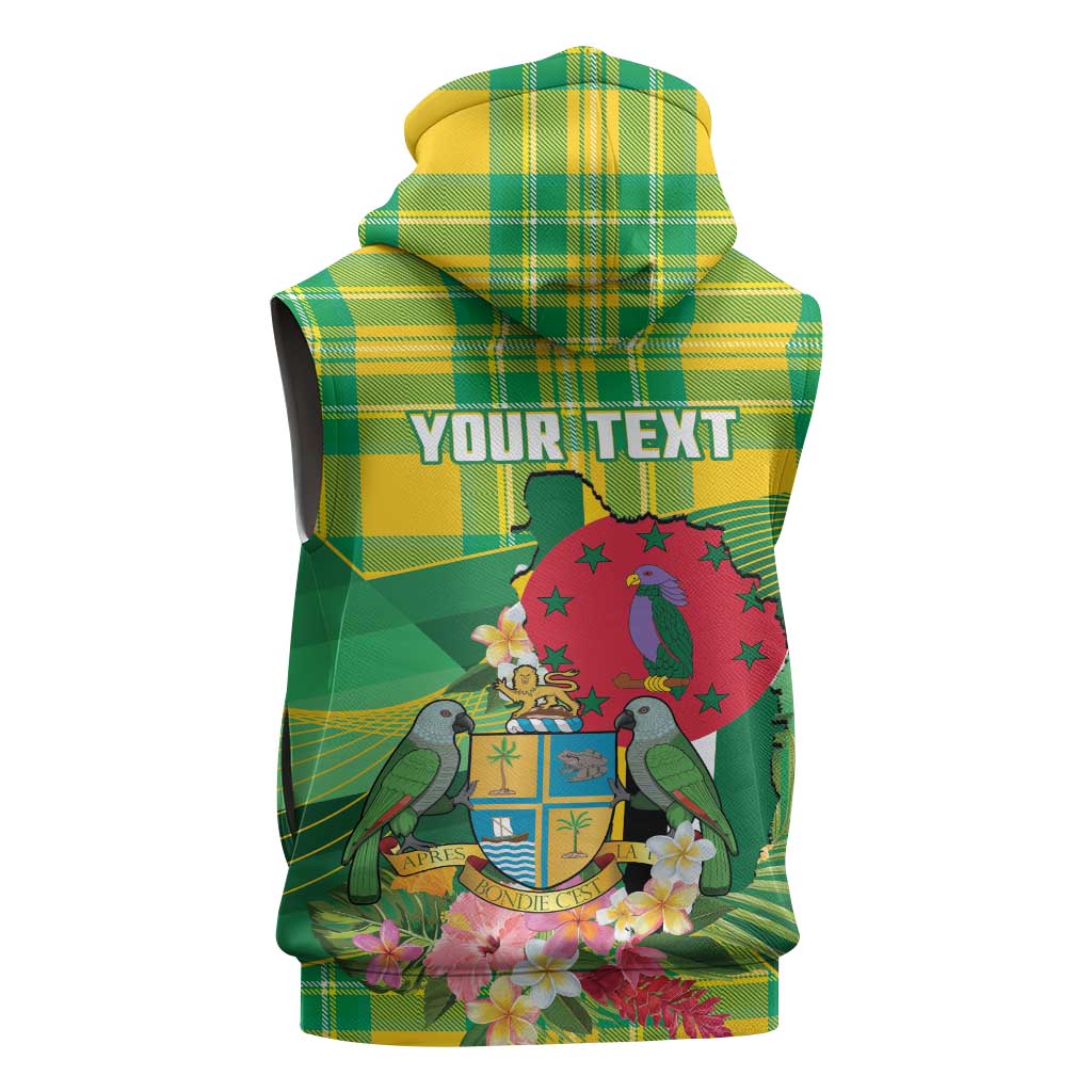 Personalized Dominica Independence Day Sleeveless Hoodie Map With Coat Of Arms Madras Pattern - Wonder Print Shop