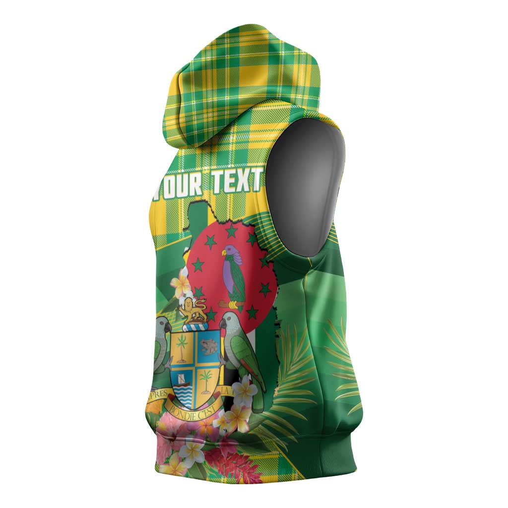 Personalized Dominica Independence Day Sleeveless Hoodie Map With Coat Of Arms Madras Pattern - Wonder Print Shop