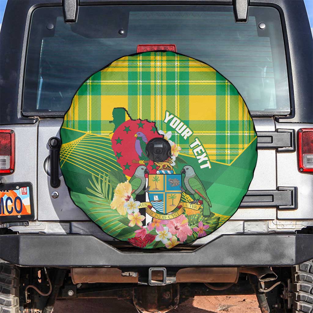 Personalized Dominica Independence Day Spare Tire Cover Map With Coat Of Arms Madras Pattern - Wonder Print Shop