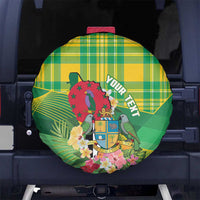Personalized Dominica Independence Day Spare Tire Cover Map With Coat Of Arms Madras Pattern - Wonder Print Shop