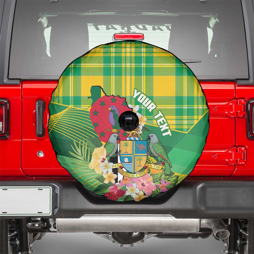 Personalized Dominica Independence Day Spare Tire Cover Map With Coat Of Arms Madras Pattern - Wonder Print Shop