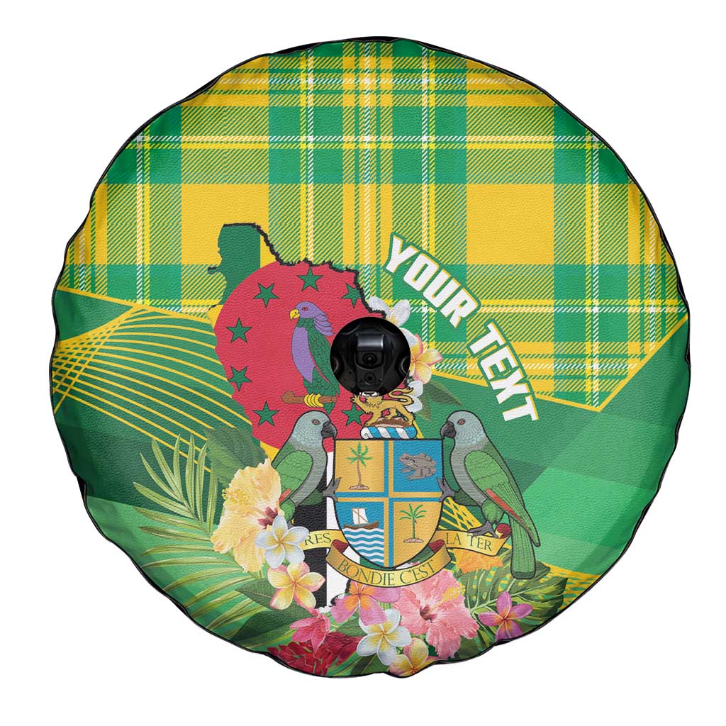 Personalized Dominica Independence Day Spare Tire Cover Map With Coat Of Arms Madras Pattern - Wonder Print Shop