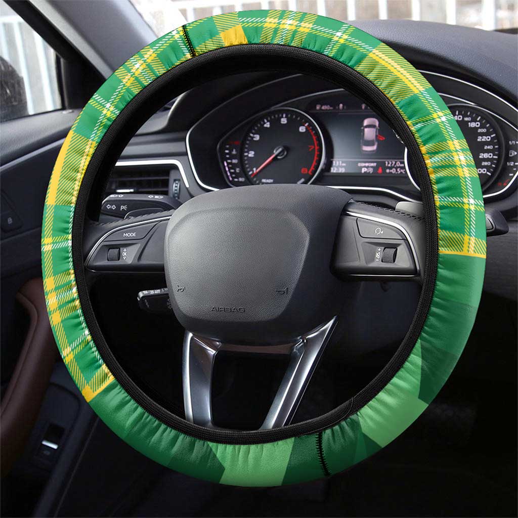 Dominica Independence Day Steering Wheel Cover Map With Coat Of Arms Madras Pattern - Wonder Print Shop