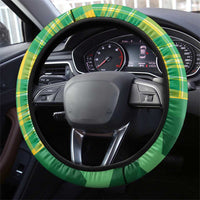 Dominica Independence Day Steering Wheel Cover Map With Coat Of Arms Madras Pattern - Wonder Print Shop