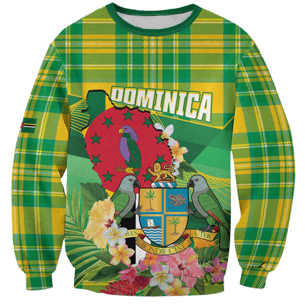 Personalized Dominica Independence Day Sweatshirt Map With Coat Of Arms Madras Pattern - Wonder Print Shop