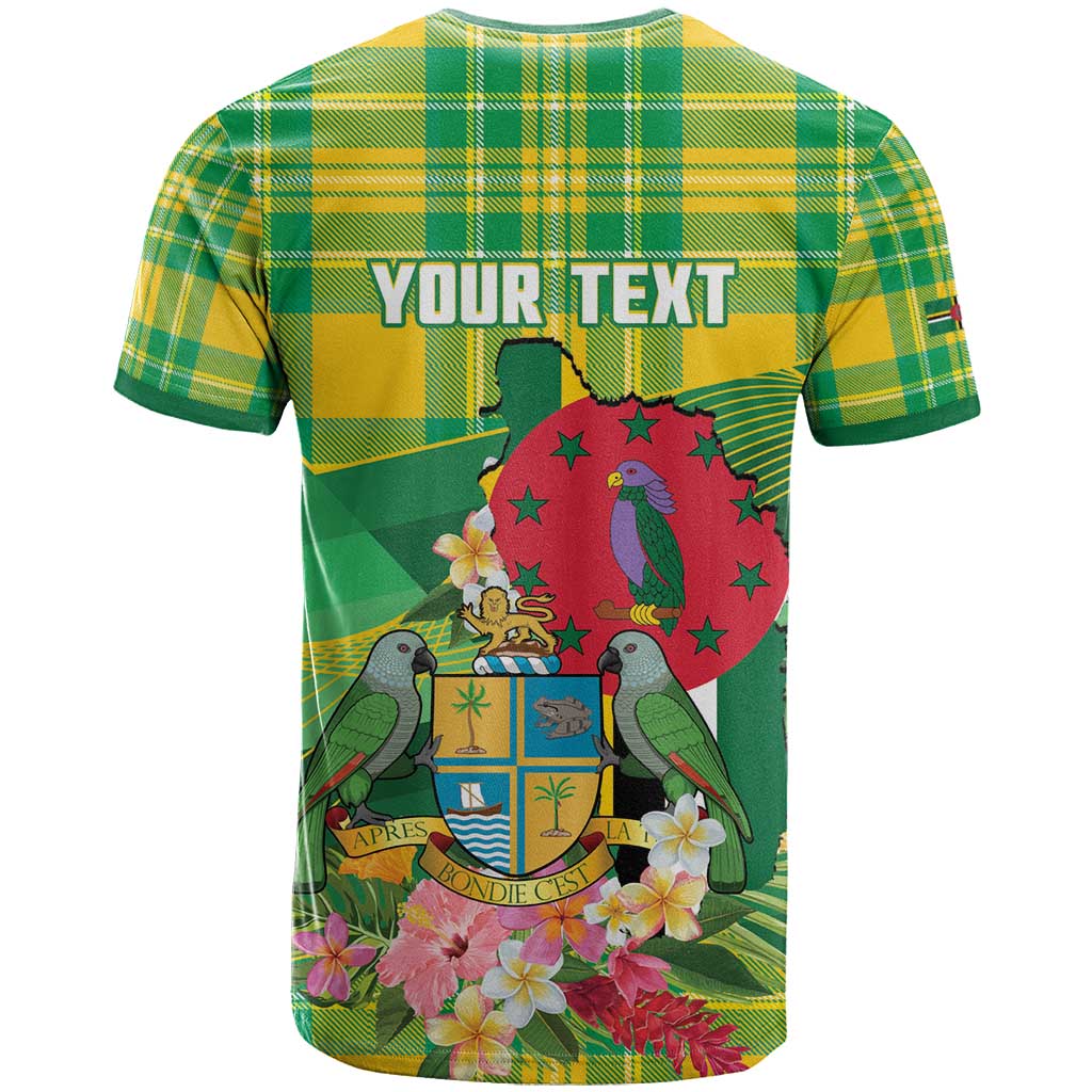 Personalized Dominica Independence Day T Shirt Map With Coat Of Arms Madras Pattern - Wonder Print Shop