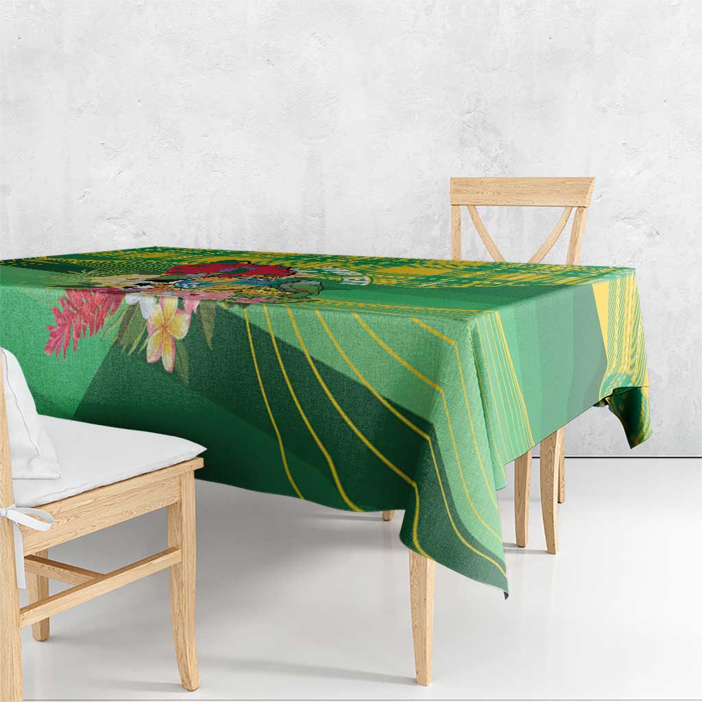 Personalized Dominica Independence Day Tablecloth Map With Coat Of Arms Madras Pattern - Wonder Print Shop