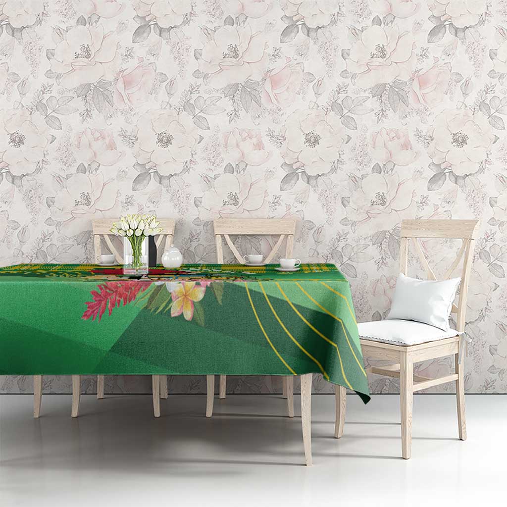 Personalized Dominica Independence Day Tablecloth Map With Coat Of Arms Madras Pattern - Wonder Print Shop