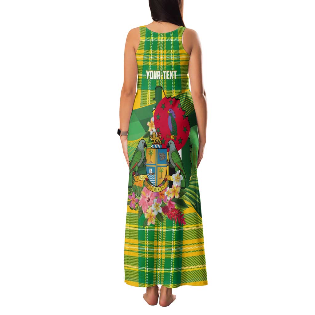 Personalized Dominica Independence Day Tank Maxi Dress Map With Coat Of Arms Madras Pattern - Wonder Print Shop