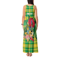 Personalized Dominica Independence Day Tank Maxi Dress Map With Coat Of Arms Madras Pattern - Wonder Print Shop