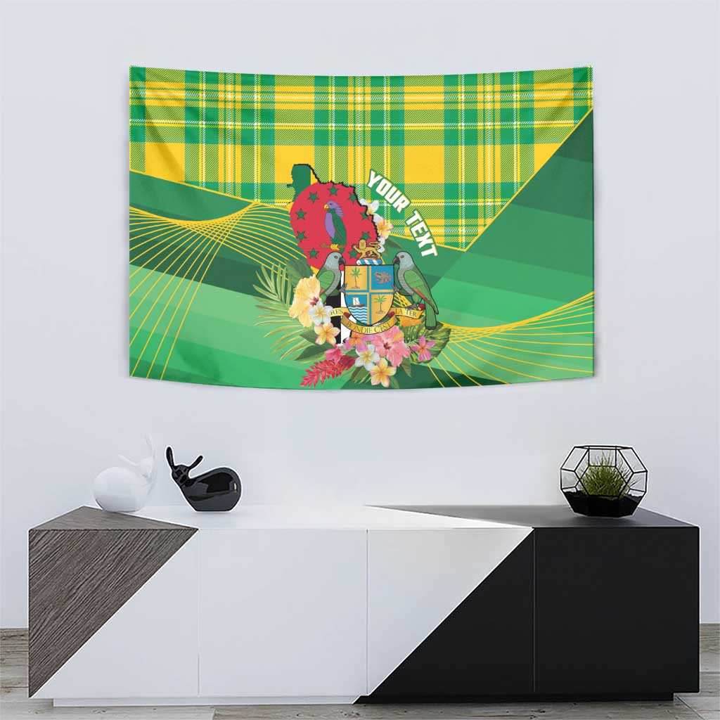 Personalized Dominica Independence Day Tapestry Map With Coat Of Arms Madras Pattern - Wonder Print Shop