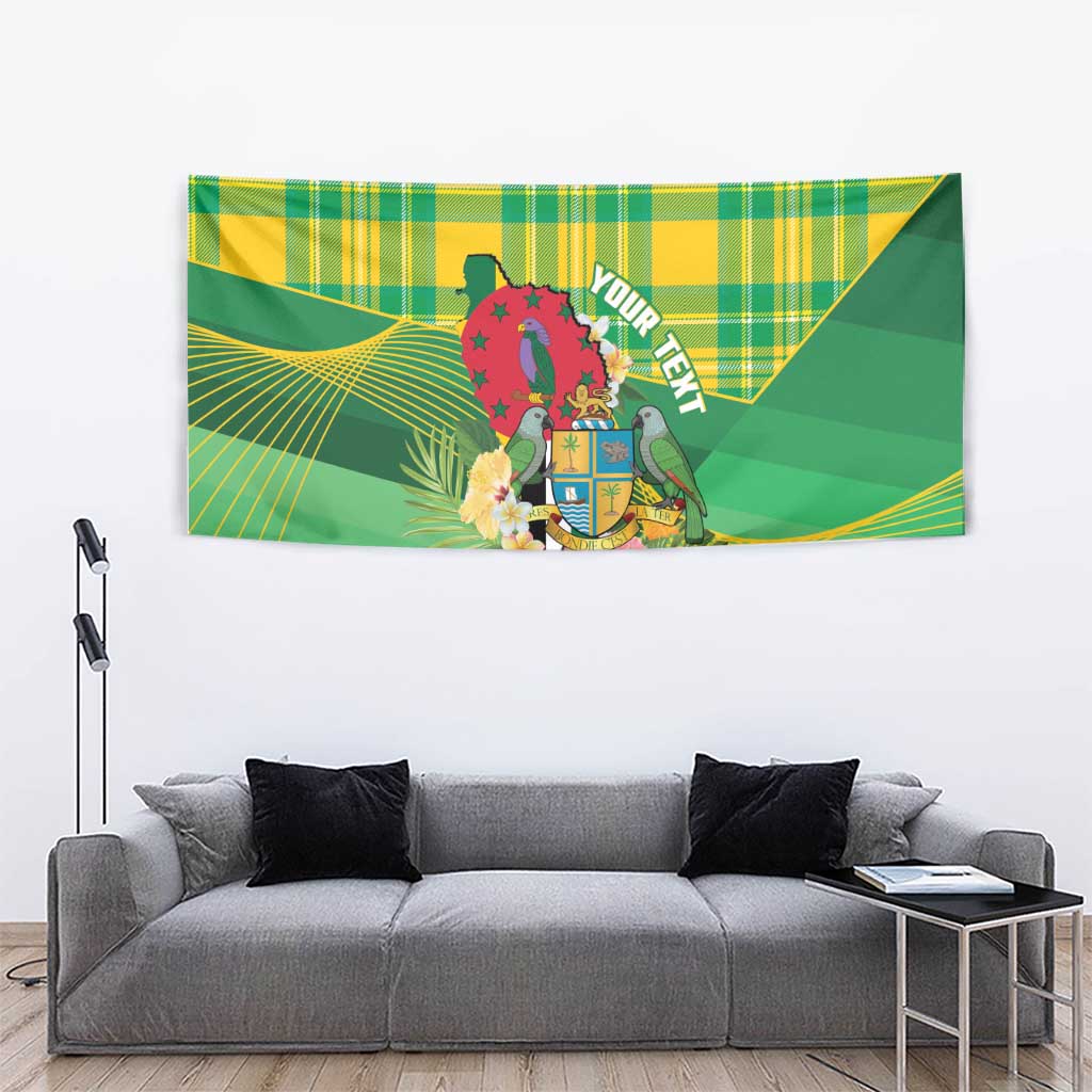 Personalized Dominica Independence Day Tapestry Map With Coat Of Arms Madras Pattern - Wonder Print Shop
