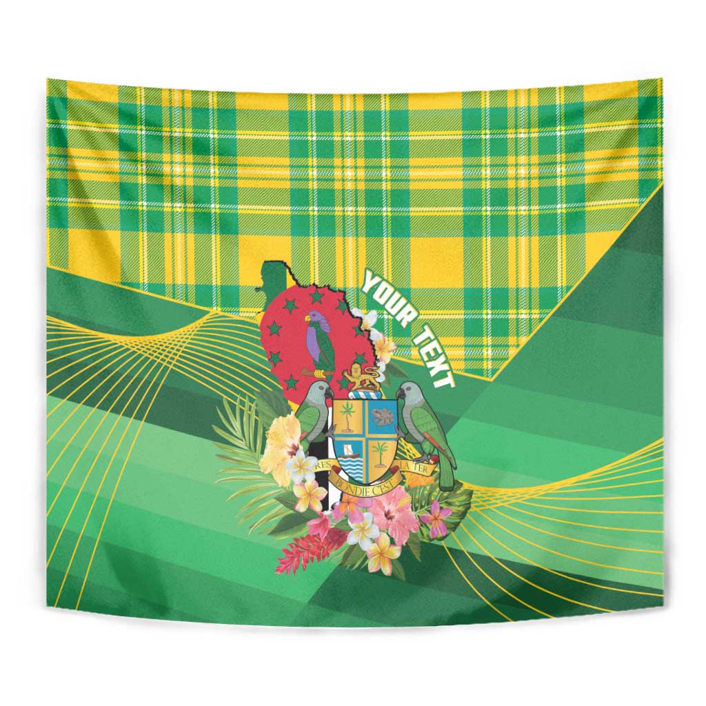 Personalized Dominica Independence Day Tapestry Map With Coat Of Arms Madras Pattern - Wonder Print Shop