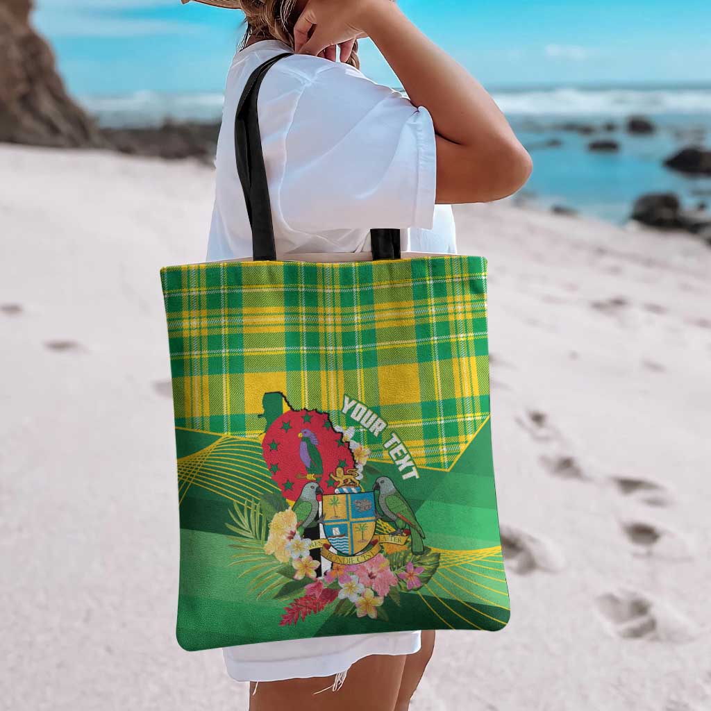 Personalized Dominica Independence Day Tote Bag Map With Coat Of Arms Madras Pattern - Wonder Print Shop