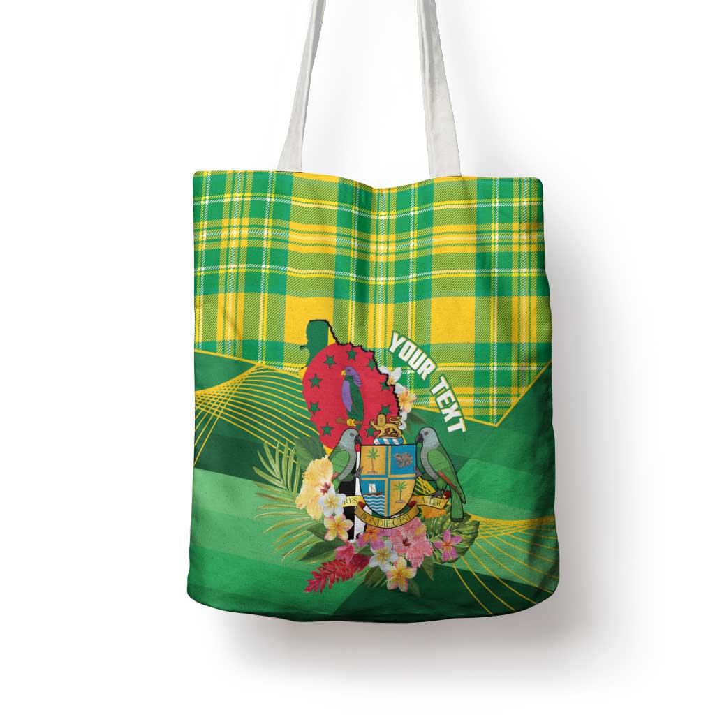 Personalized Dominica Independence Day Tote Bag Map With Coat Of Arms Madras Pattern - Wonder Print Shop