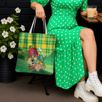 Personalized Dominica Independence Day Tote Bag Map With Coat Of Arms Madras Pattern - Wonder Print Shop