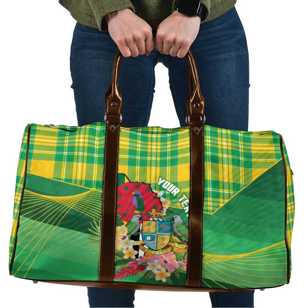 Personalized Dominica Independence Day Travel Bag Map With Coat Of Arms Madras Pattern - Wonder Print Shop