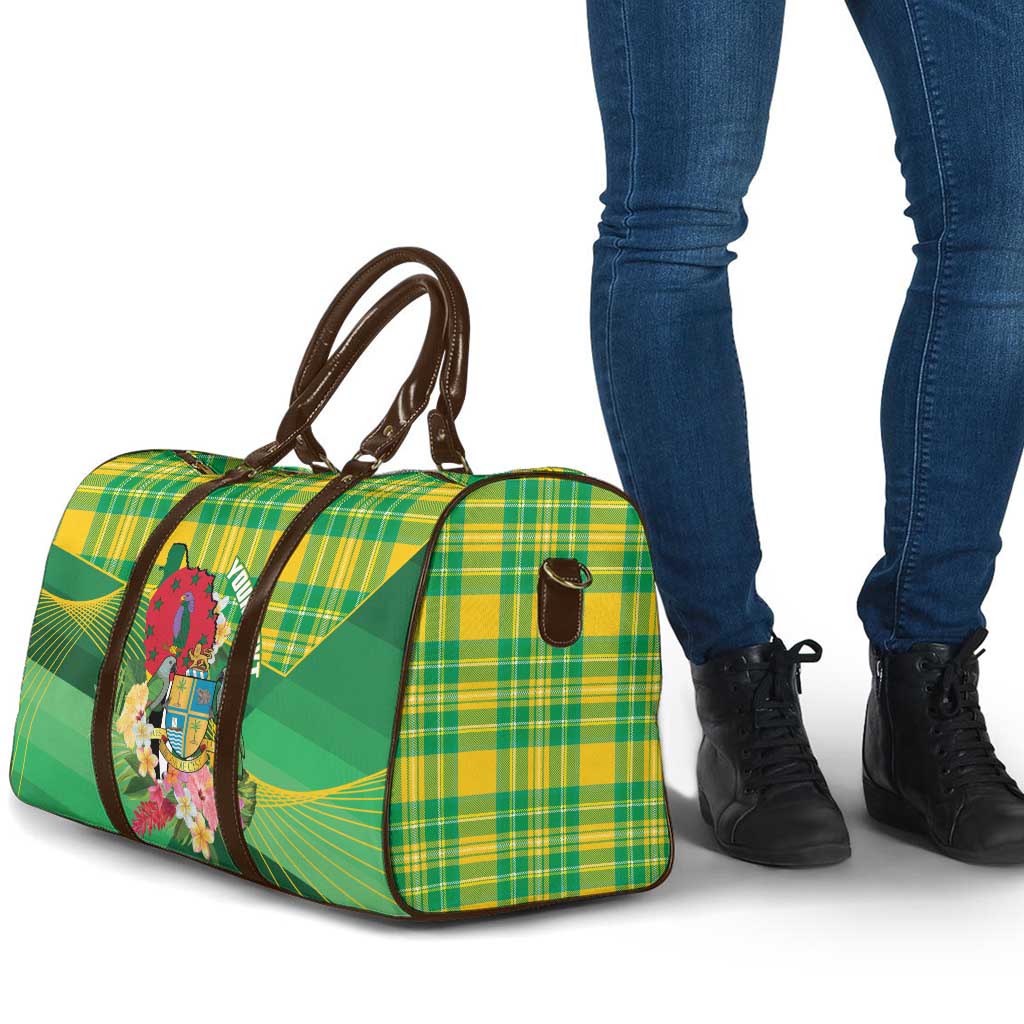 Personalized Dominica Independence Day Travel Bag Map With Coat Of Arms Madras Pattern - Wonder Print Shop