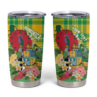 Personalized Dominica Independence Day Tumbler Cup Map With Coat Of Arms Madras Pattern - Wonder Print Shop