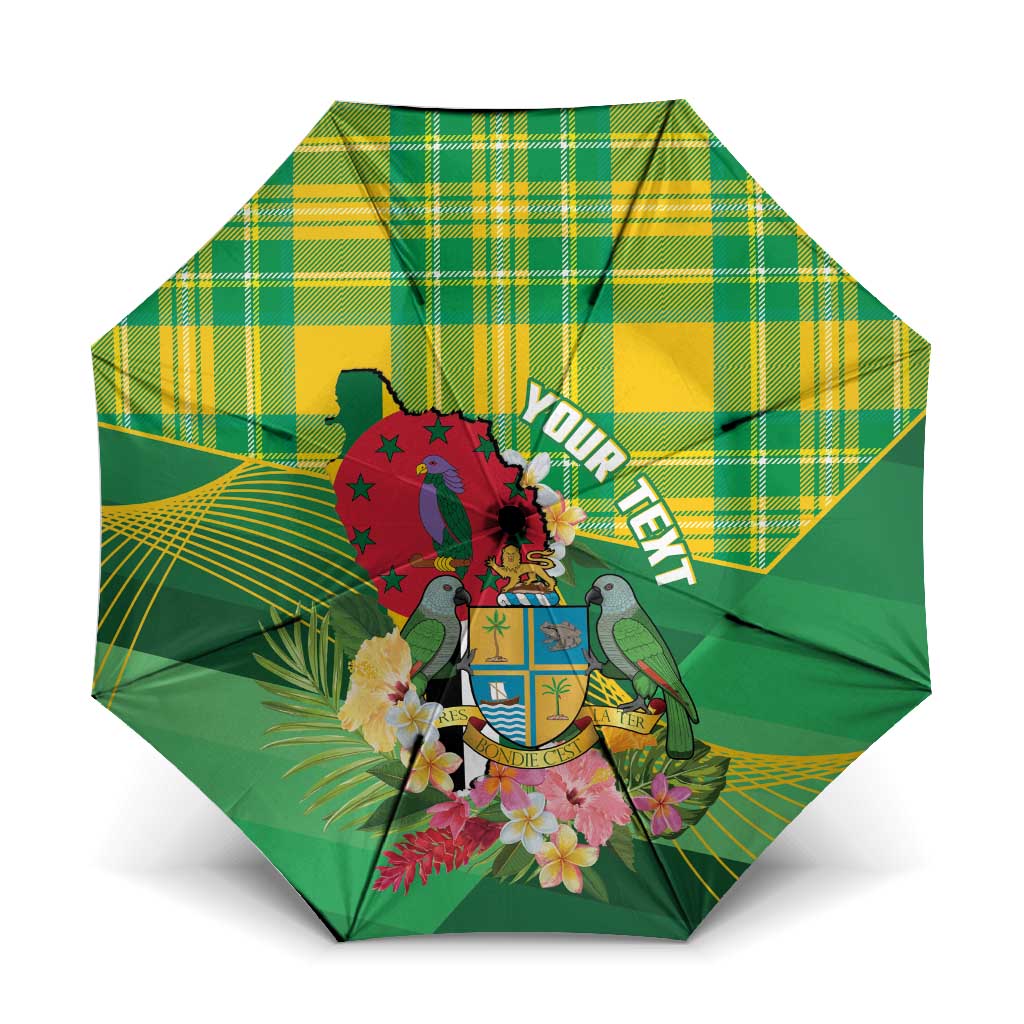 Personalized Dominica Independence Day Umbrella Map With Coat Of Arms Madras Pattern - Wonder Print Shop