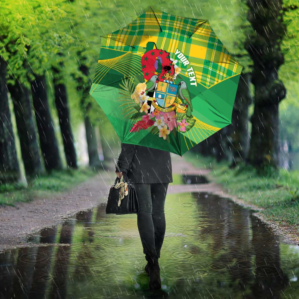 Personalized Dominica Independence Day Umbrella Map With Coat Of Arms Madras Pattern - Wonder Print Shop