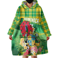 Personalized Dominica Independence Day Wearable Blanket Hoodie Map With Coat Of Arms Madras Pattern - Wonder Print Shop