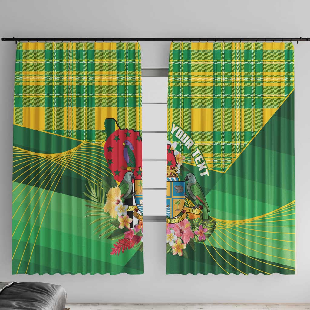 Personalized Dominica Independence Day Window Curtain Map With Coat Of Arms Madras Pattern - Wonder Print Shop